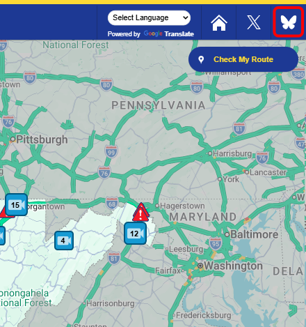 West Virginia 511 Bluesky button